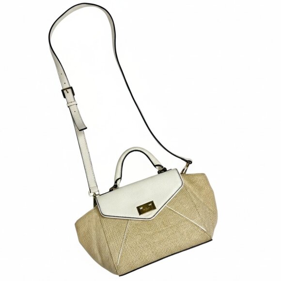 Kate Spade Wellesley Place Fabric Johanna Cream Tan Woven & Leather Shoulder Bag - Picture 2 of 9